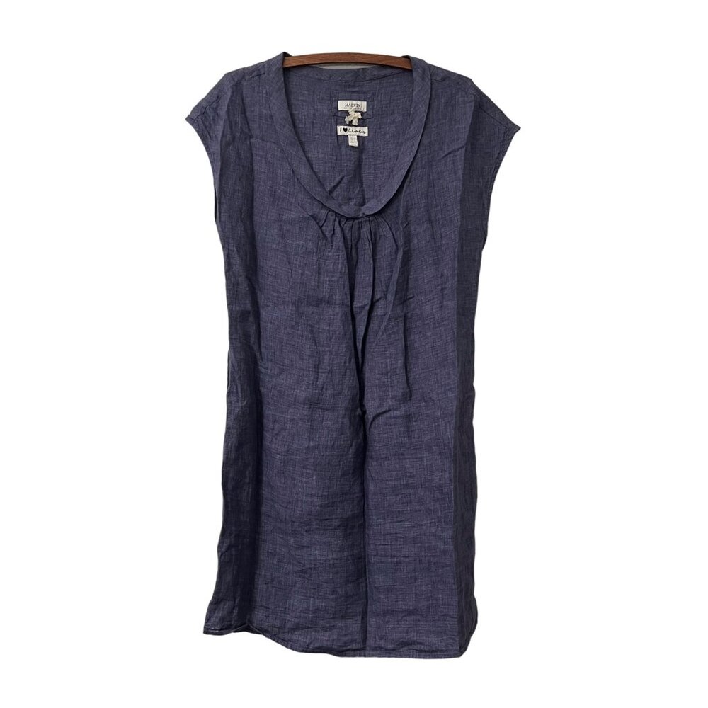 Malvin Germany I Love Linen Blue Cap Sleeve Minimalist Lagenlook Dress Womens L